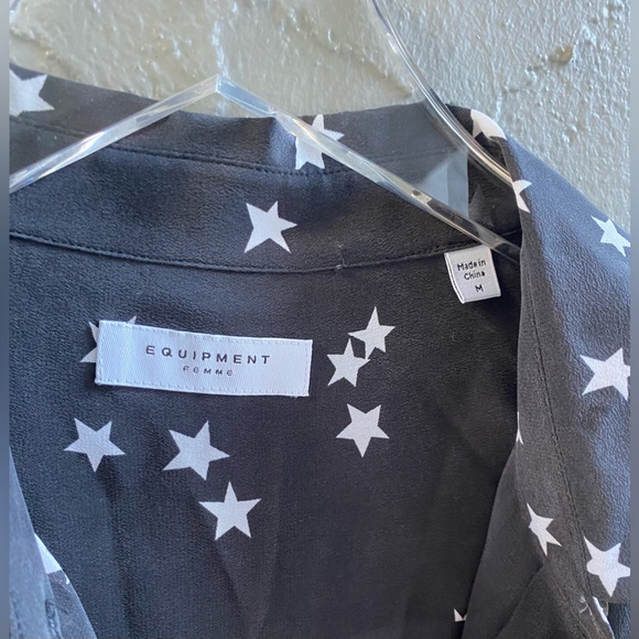 Equipment Femme 100% Silk Shirt Dress Button Down Stars Celestial Starry Night M - Picture 4 of 10